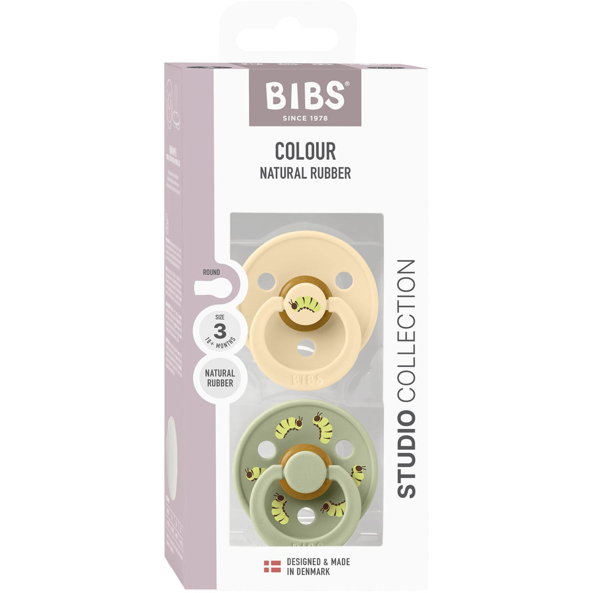 Bibs Silk / Sage Studio Colour Pacifier Caterpillar Mix 2 Pack Latex Round