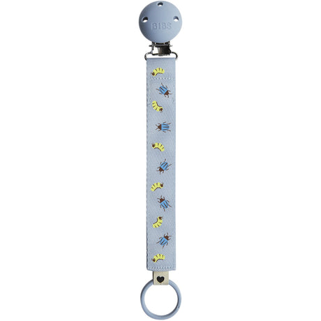 Bibs Dusty Blue Studio Pacifier Clip Ribbon Caterpillar Beetle Mix