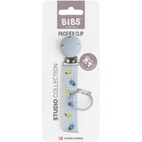 Bibs Dusty Blue Studio Pacifier Clip Ribbon Caterpillar Beetle Mix