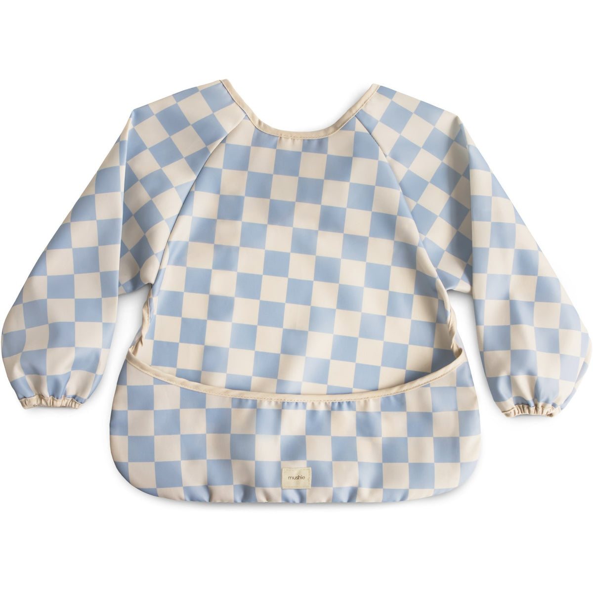 Mushie Blue Check Mushie Long Sleeve Bib