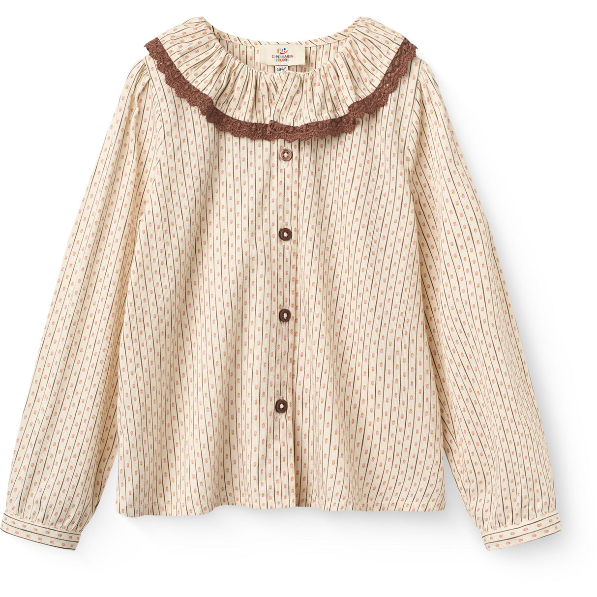 COPENHAGEN COLORS Sand Flower Print Aop Shirt W. Frill & Lace Piping