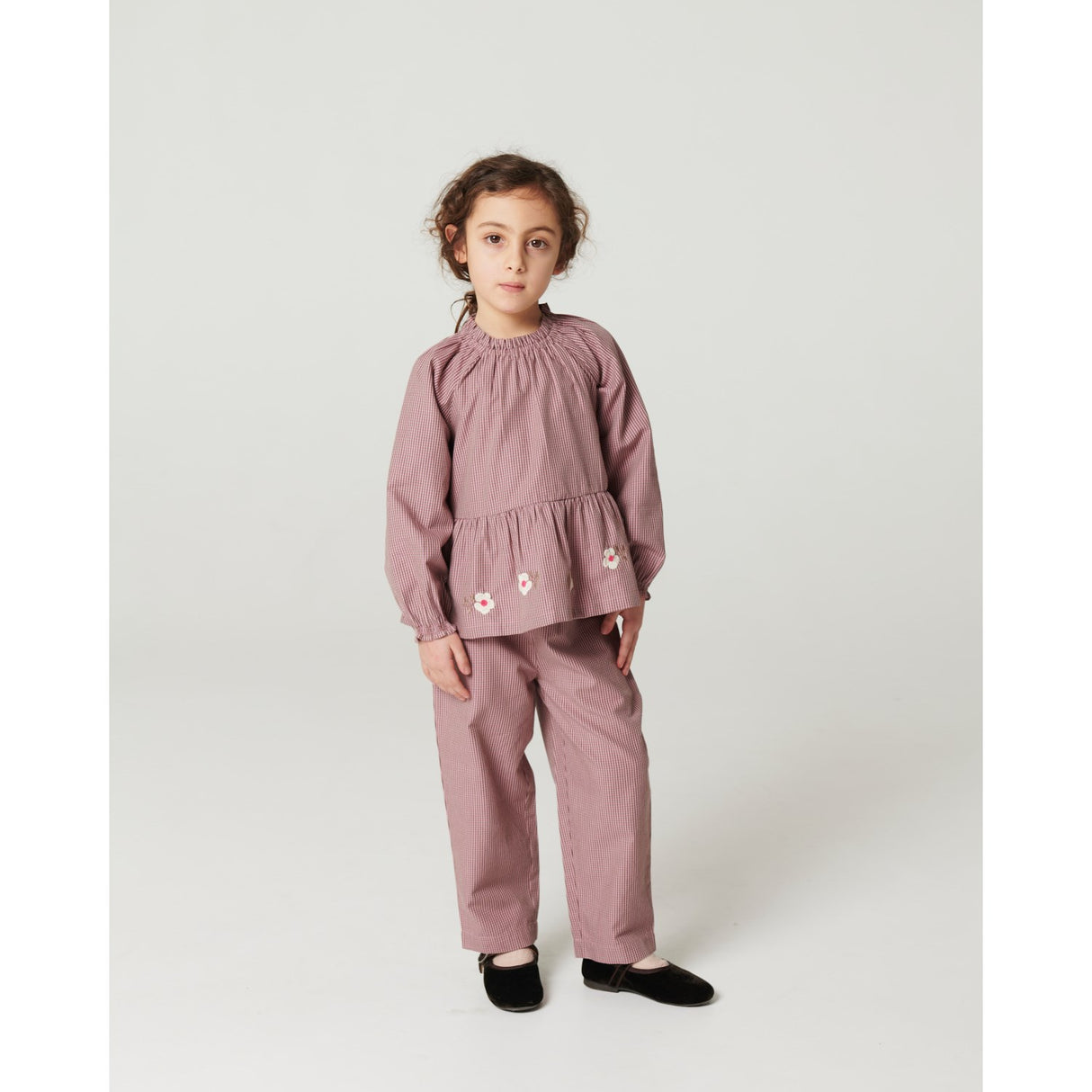 COPENHAGEN COLORS Winter Rose Check Comb. Blouse W. Flower Embroidery