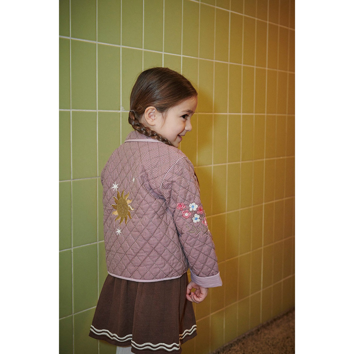 COPENHAGEN COLORS Winter Rose Check Comb. Checkered Quilted Jacket W. Embroidery