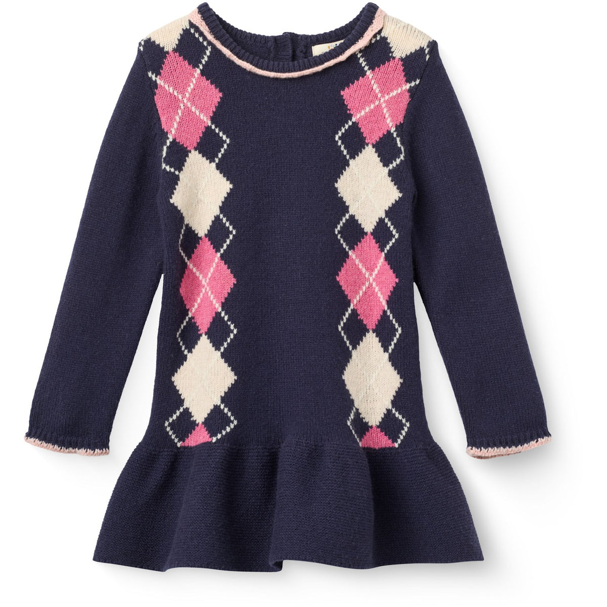 COPENHAGEN COLORS Navy/Soft Pink/Blossom Pink Comb. Argyle Dress W. Deco