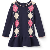 COPENHAGEN COLORS Navy/Soft Pink/Blossom Pink Comb. Argyle Dress W. Deco