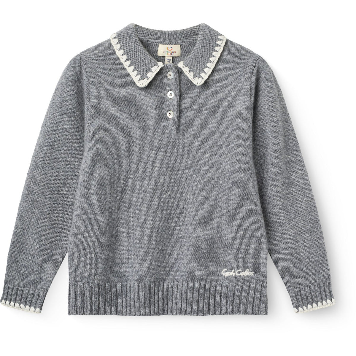 COPENHAGEN COLORS Grey Melange Comb. Cashmere Blouse W. Collar & Blanket Stitch