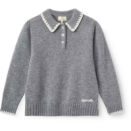 COPENHAGEN COLORS Grey Melange Comb. Cashmere Blouse W. Collar & Blanket Stitch