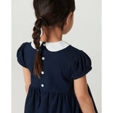 COPENHAGEN COLORS Navy Comb. Dress W. Handmade Smock Embroidery