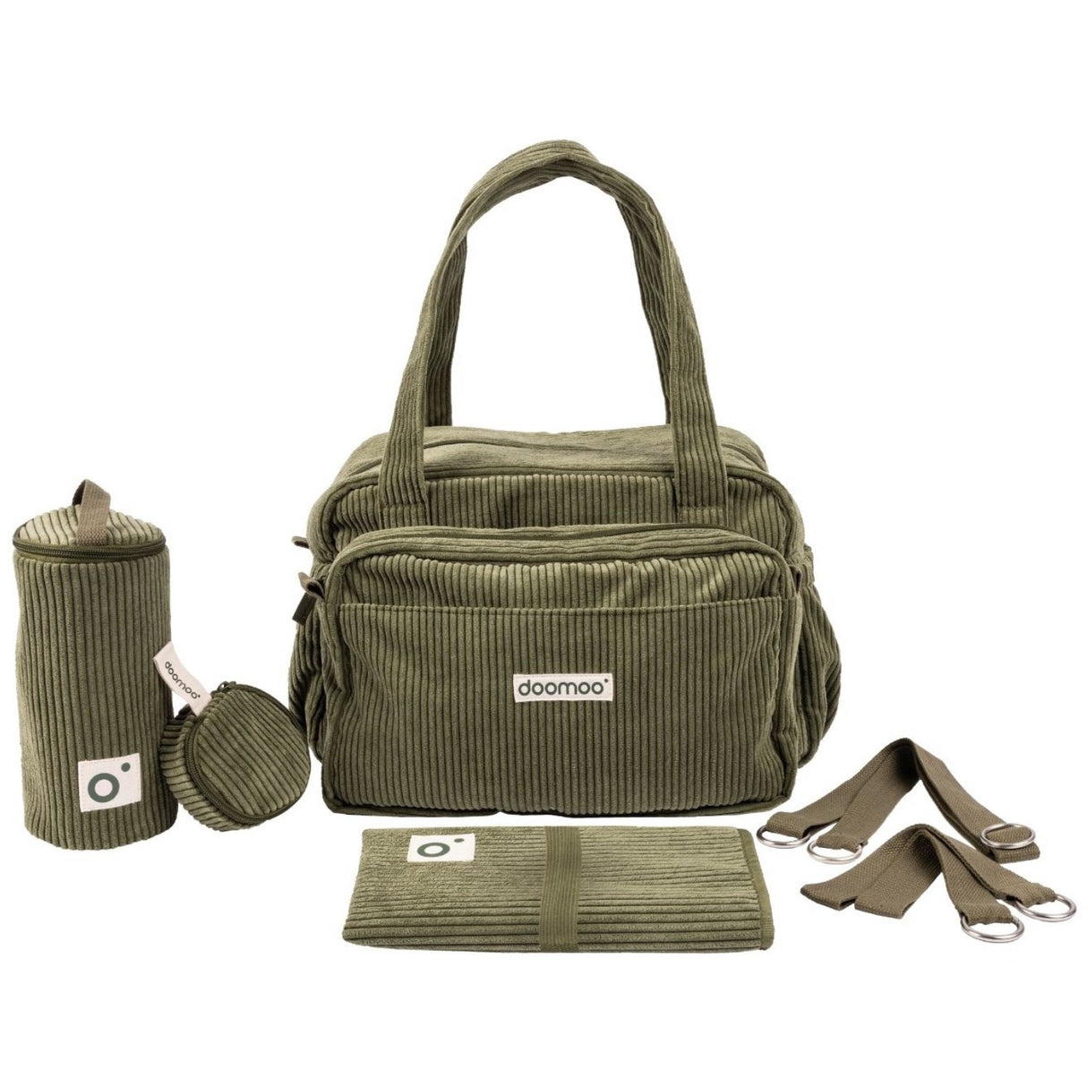 Doomoo Corduroy Khaki Diaper Bag With 8 Accessories