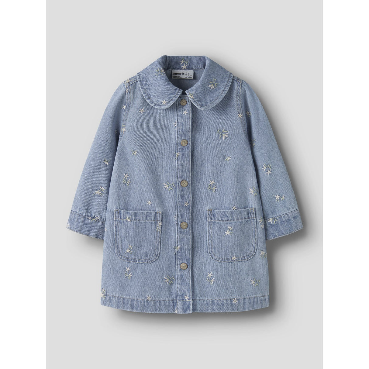 Name It Light Blue Denim Flower Emb Nmfpiper Ls Dnm Dress 3614-Za