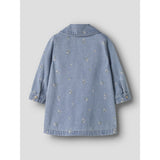 Name It Light Blue Denim Flower Emb Nmfpiper Ls Dnm Dress 3614-Za