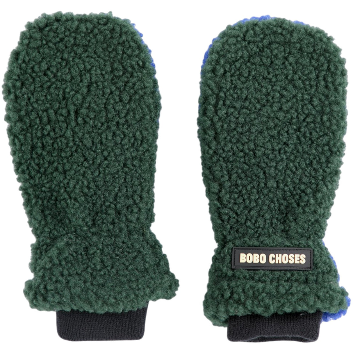 Bobo Choses Dark Green Color Block Sheepskin Mittens