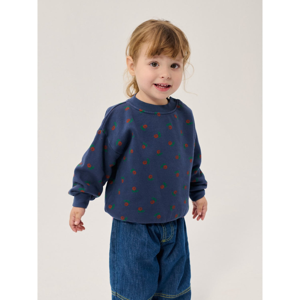 Bobo Choses Navy Blue Stamp Bloom All Over Sweatshirt