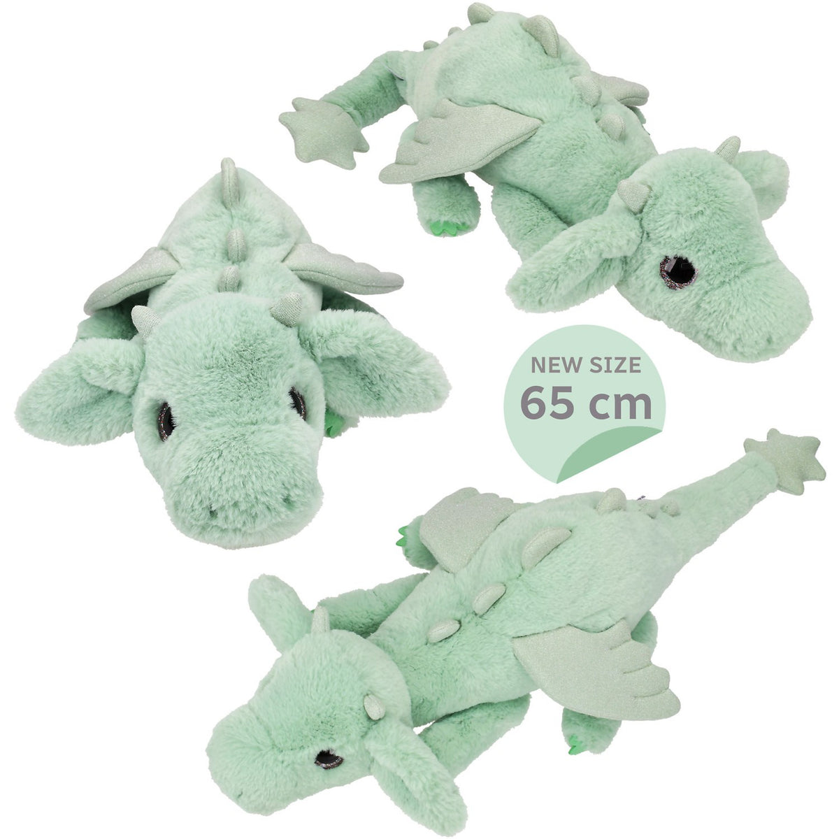 Dino World + Action Light Green Snukis Drage Plush With Gold Glitter Wings 65 Cm