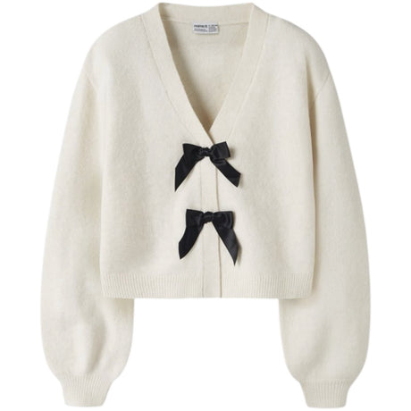 Name It Antique White Black Bow Nkfrina Ls Knit Card Noos