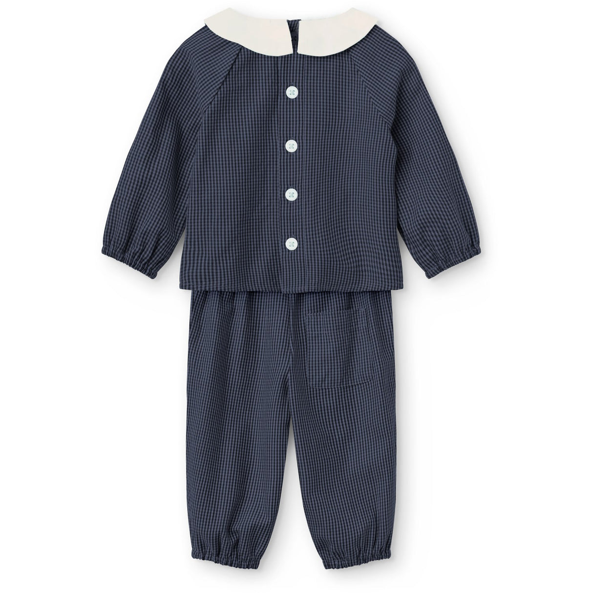 COPENHAGEN COLORS Brown Blue Check Comb. Checkered Baby Set W. Blouse W. Collar & Pants