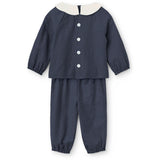 COPENHAGEN COLORS Brown Blue Check Comb. Checkered Baby Set W. Blouse W. Collar & Pants