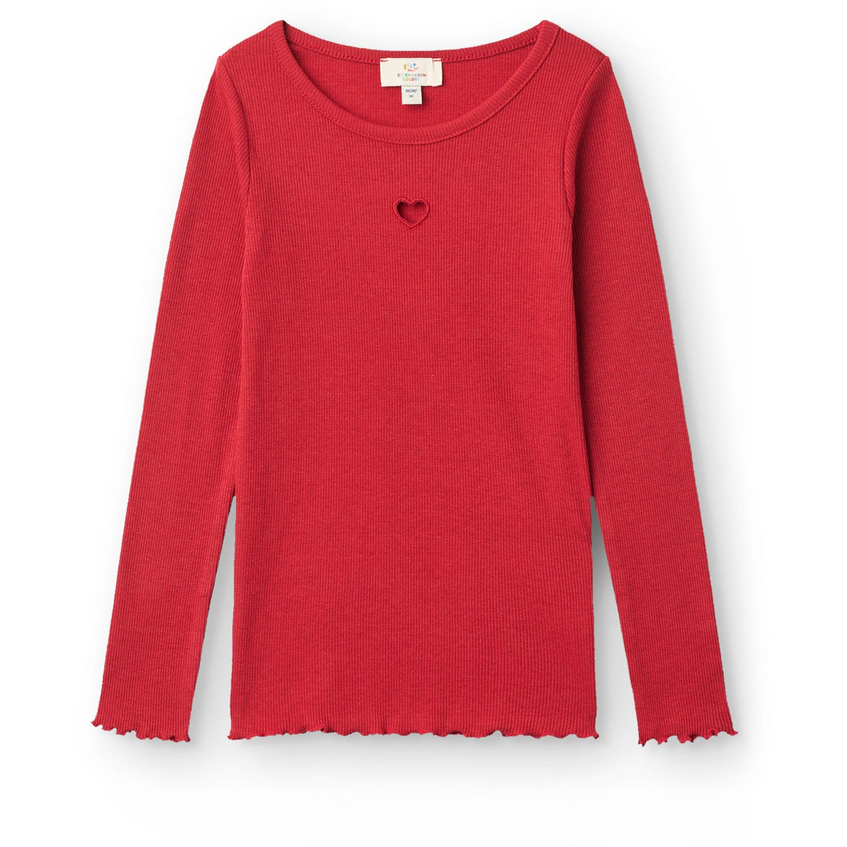 COPENHAGEN COLORS Red Modal Rib Ls Tee W. Heart Hole Pattern