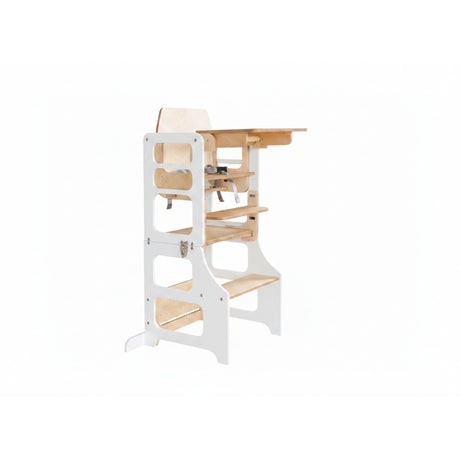 Duck Woodworks White Foldable EC Kitchen Tower With High Chair Addon Set