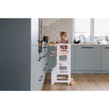 Duck Woodworks White Foldable EC Kitchen Tower With High Chair Addon Set