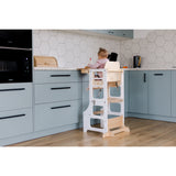 Duck Woodworks White Foldable EC Kitchen Tower With High Chair Addon Set