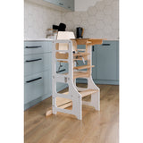 Duck Woodworks White Foldable EC Kitchen Tower With High Chair Addon Set