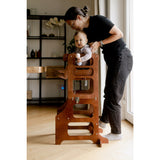 Duck Woodworks Honey Glaze Foldable Kitchen Tower Stained With High Chair Addon Set