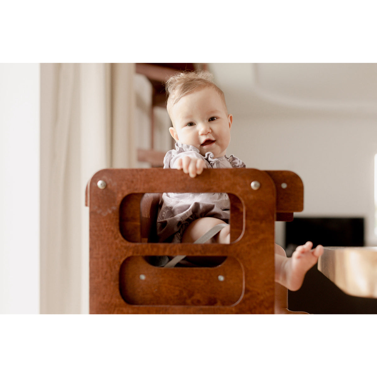Duck Woodworks Honey Glaze Foldable Kitchen Tower Stained With High Chair Addon Set