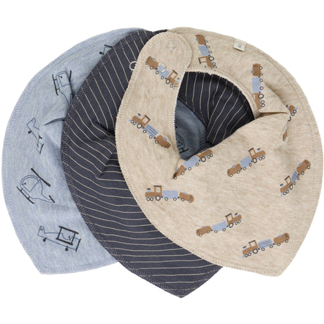 Pippi Blue Fog Bandana Bib Boy -Aop (3-Pack)