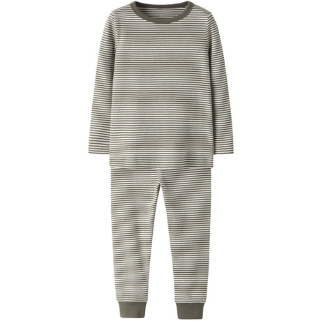 Name It Dusty Olive Y/D Dusty Olive / Jet Stream Nmnnightset Stripe Rib Noos