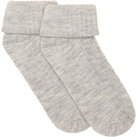 Minymo Light Grey Melange Baby 2X2 Rib Wool Socks 2-Pack