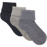 Minymo Blau Gray Baby 2X2 Rib Sock (3-Pack)