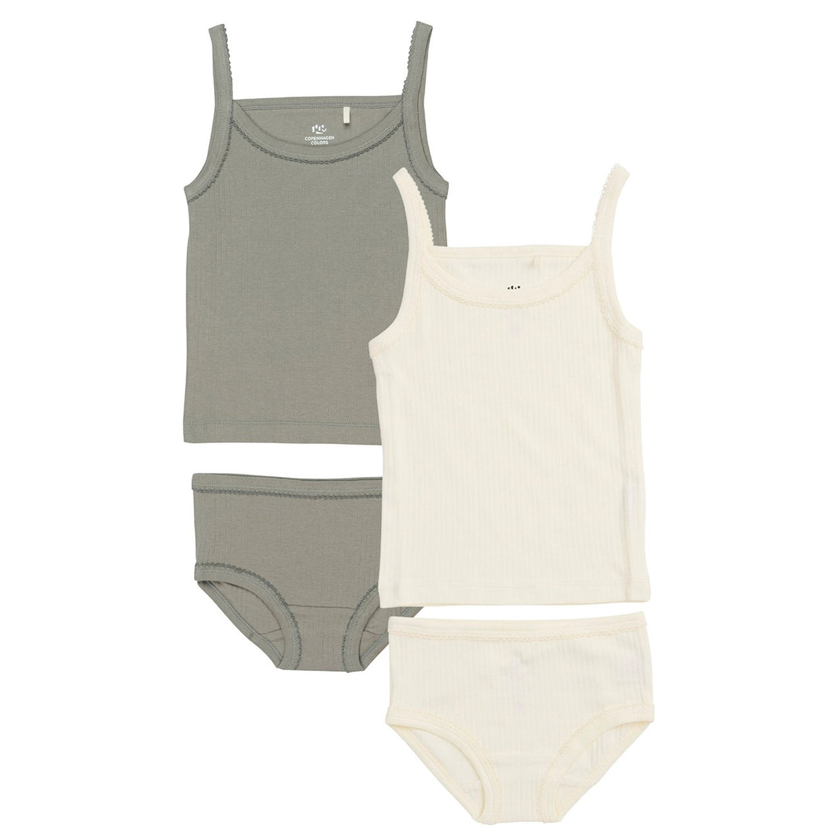 COPENHAGEN COLORS Cream/ Grey Comb. Rib Jersey 2Pack Straptop And Underpants