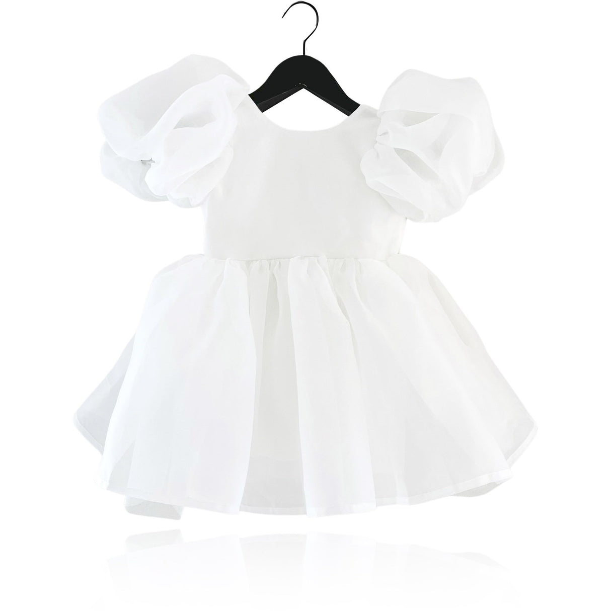 Dolly by Le Petit Tom White Dolly World V-Back Puff Sleeve Organza Tutu Dress