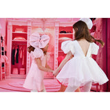 Dolly by Le Petit Tom White Dolly World V-Back Puff Sleeve Organza Tutu Dress