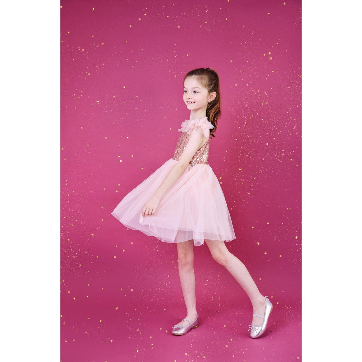 Dolly by Le Petit Tom Pink Dolly Universe Sequin Glitter Galaxy Tutu Dress