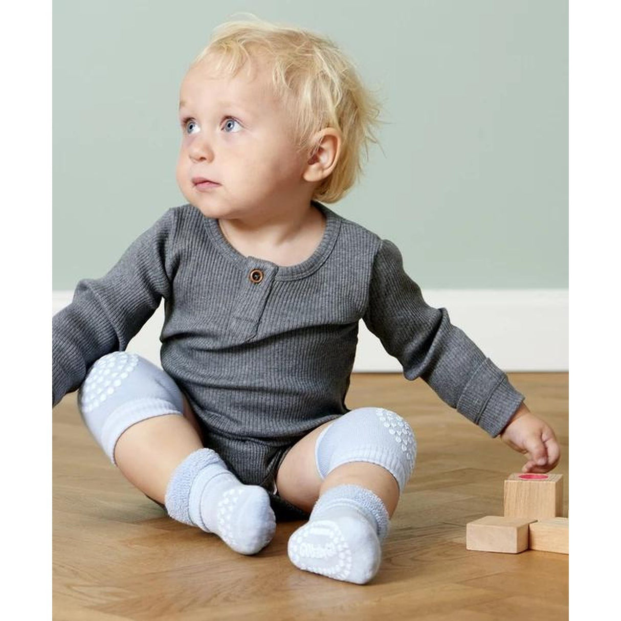 Gobabygo Sky Blue Non Slip Socks Organic Cotton