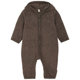 Huttelihut Brown Melange Pram Suit Ears Cot. Fleece