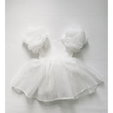 Dolly by Le Petit Tom White Dolly World V-Back Puff Sleeve Organza Tutu Dress