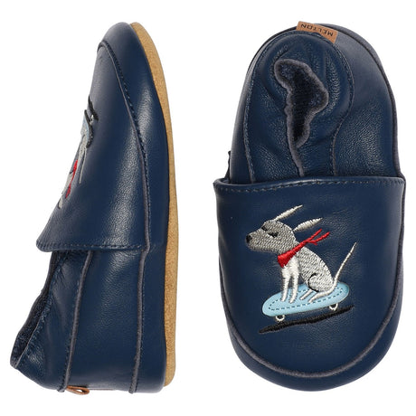 MELTON Navy Academy  Skater dog leather slippers