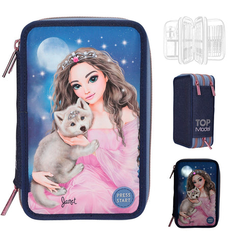 TOPModel Trippel Pencil Case m/LED WOLF