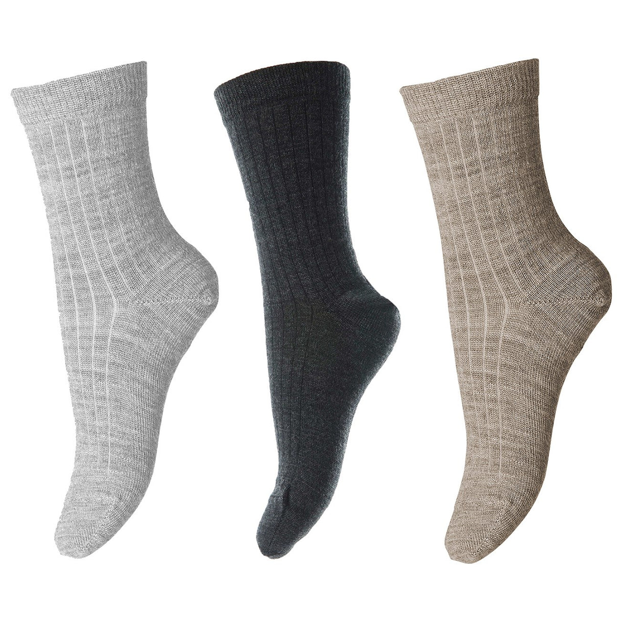 Mp Danmark Wool rib socks - 3-pack Dark Grey Melange