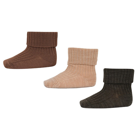 Mp Denmark Wool Ribbed Socks - 3-pack Camel Melange