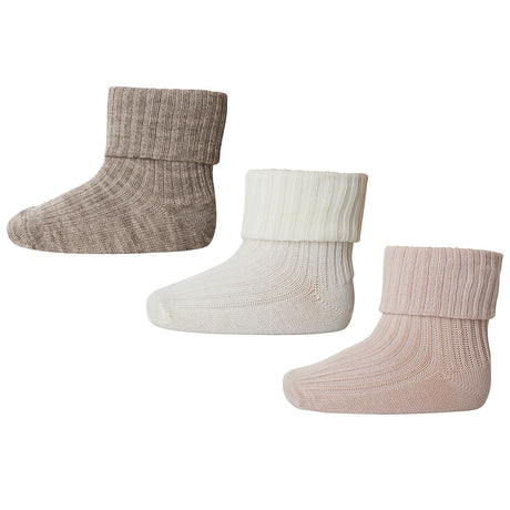 Mp Danmark Wool Ribbed Socks - 3-pack Light Brown Melange