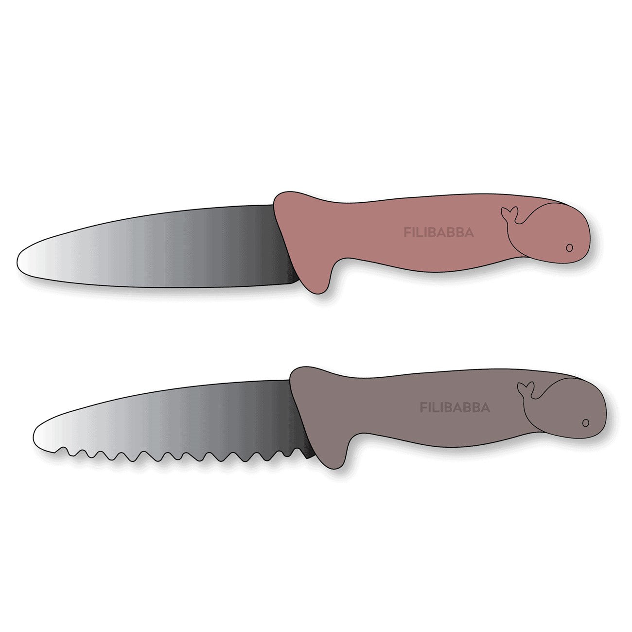 FILIBABBA Knife set for children - 2-pack - Warm Grey/Rose
