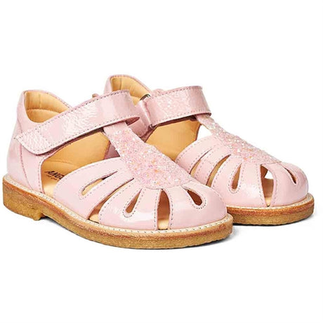 Angulus Sandal W. Velcro Peach/Peach Glitter