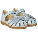 Angulus Sandal W. Bow And Velcro Mint/Mint Glitter