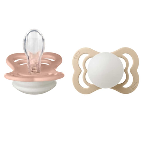 Bibs Supreme Latex Pacifier Glow 2-pack Symmetrical Blush/Vanilla