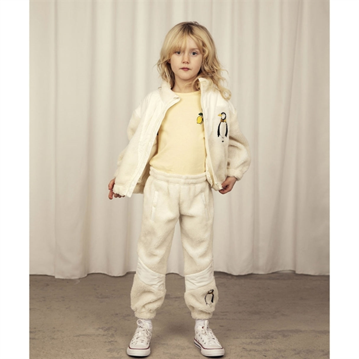 Mini Rodini Penguin Pile Zip Cardigan White 2