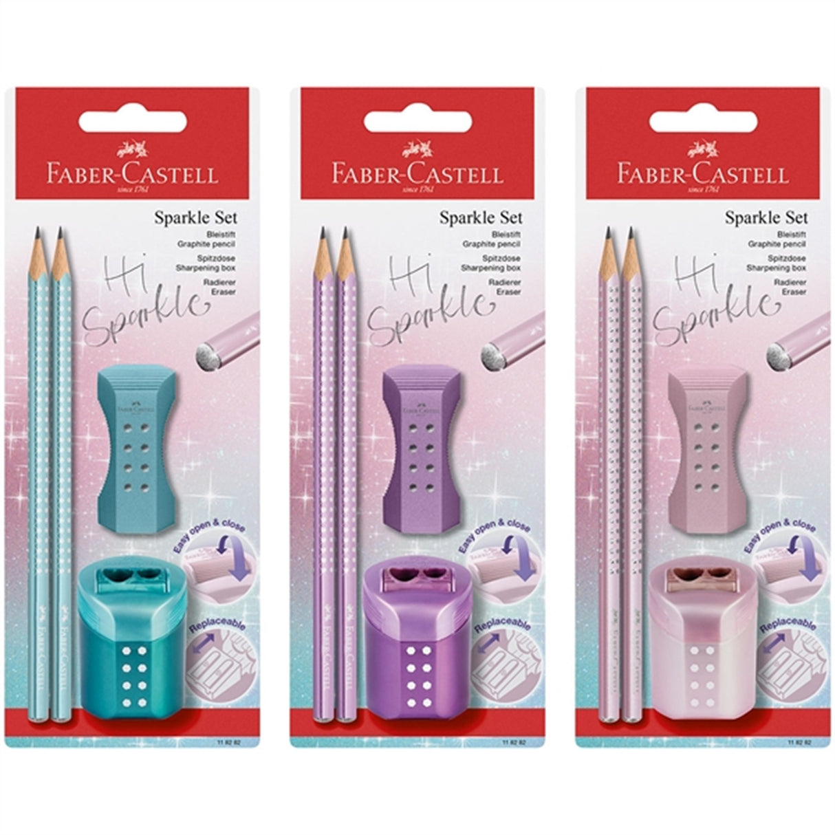 Faber-Castell Sparkle 2 Pencils, Eraser, Pencil Sharpener - Purple